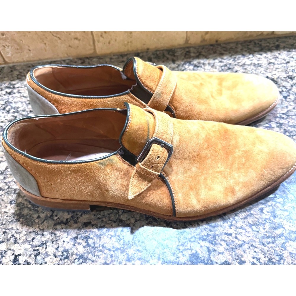 Right Bank Shoe Co Homme Tan Suede Monk Strap Loafers Made in Italy Mens 11